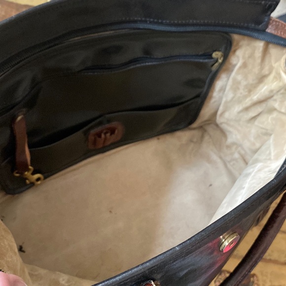 VINTAGE BRAHMIN DESIGNER BLACK 100% LEATHER BROWN CROC STRUCTURED BAG PURSE - Picture 8 of 16